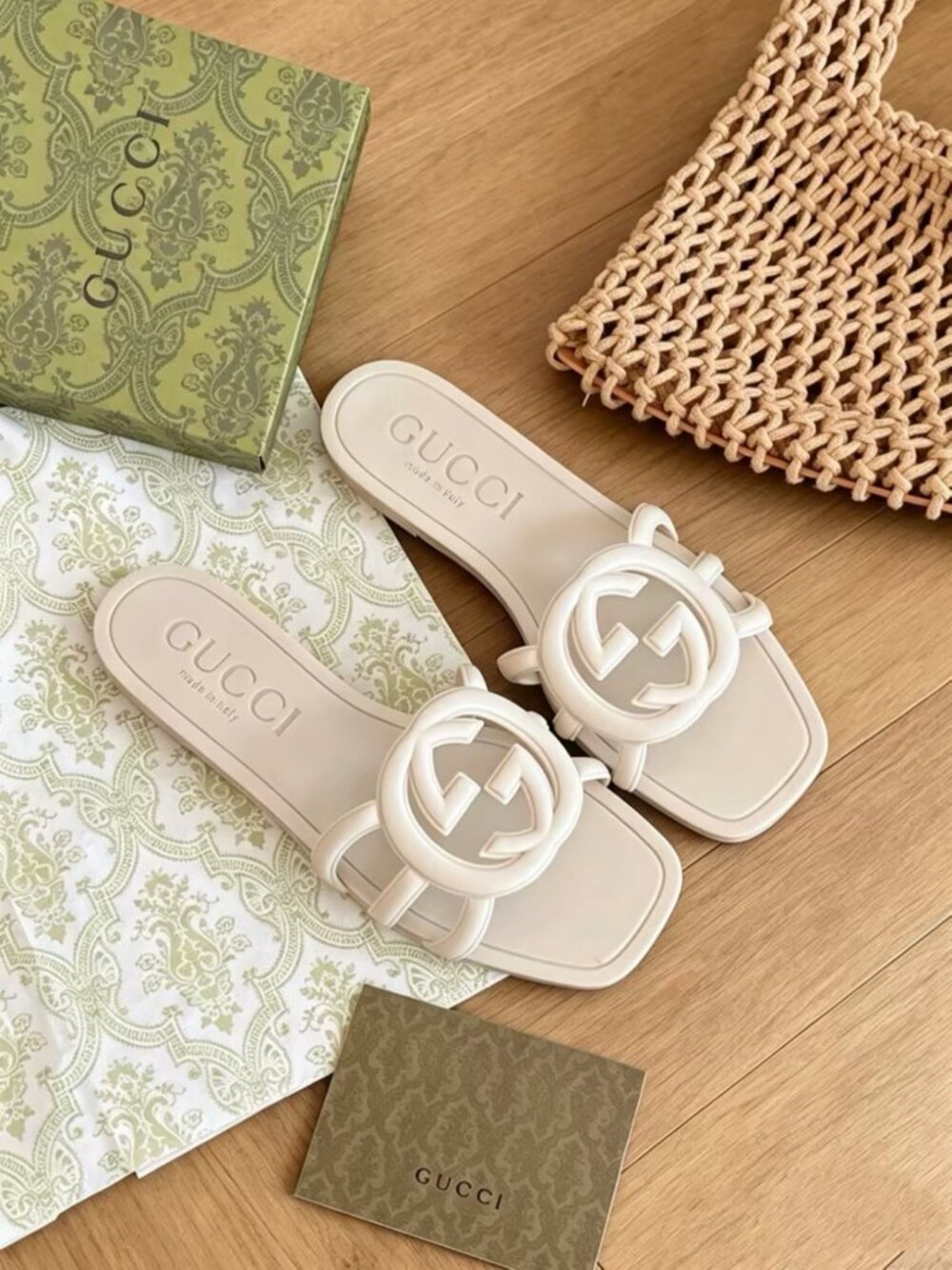 Gucci Ivory Rubber Interlocking G Slide Sandals